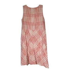 J. Jill Love Linen Sleeveless Dress Women's Size Large Orange and White Plaid